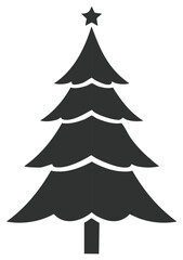 Simple dark silhouette of a festive Christmas tree with a star for holiday graphic design