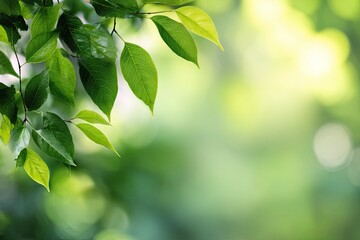 Obraz premium Close-up of vibrant green leaves with blurred background