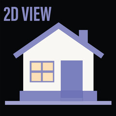 Flat Design 2D View House Illustration on Black Background