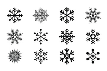 Black Snowflake Silhouette Winter Icon Set