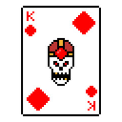 Fototapeta premium Isolated King of Diamonds Playing Card Pixel Art Skull with Ruby Crown