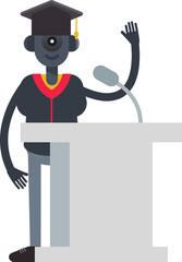 Student Robot Character Speaking on Podium
