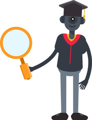 Student Robot Character Holding Magnifier
