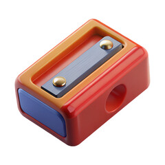Fototapeta premium Detailed 3d rendering of a colorful pencil sharpener with a metal blade and a pencil hole transparent background