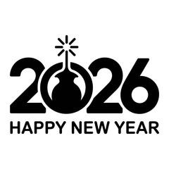 happy new year 2026 symbol icon Silhouette vector on white background