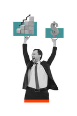 Trend template sketch design photo collage of professional business hiring worker aged man hands up...