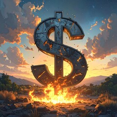 Burning Dollar Sign - Financial Crisis and Economic Instability.