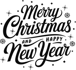 Merry Christmas and Happy New Year text, Hand Drawn, Typography, lettering for greeting cards, banners, posters, isolated vector illustration
