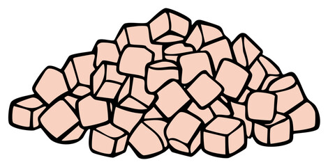 Hand drawn illustration of a pile of light pink irregular cubes and abstract blocks