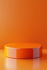 Bright orange podium with a sleek reflective surface in minimalistic design