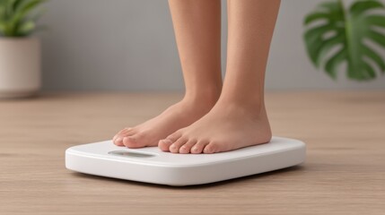 Modern Weight Scale with Bare Feet Measuring Body Weight in a Comfortable Home Environment