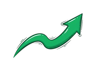 Green upward trending wavy arrow isolated on transparent background