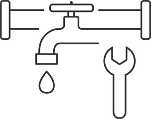 Minimalist plumbing repair icon set, line art design isolated on a white background