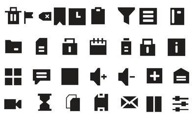 Collection of Black Glyph User Interface Icons on White Background