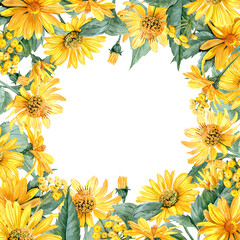 Obraz premium Lush frame in yellow colors with Heliopsis and Tansy