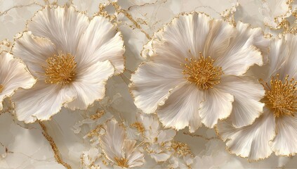 Obraz premium Elegant floral design with white flowers and golden accents on marble background