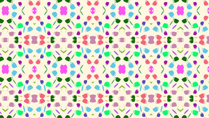 Seamless Abstract Colorful Kitchenware And Tableware Pattern