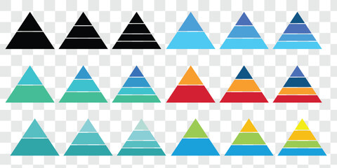 Pyramid infographic set. Colorful vector triangle diagram, triangular pyramid infographics, designed for business presentations, charts, educational materials. pyramid diagrams with ascending