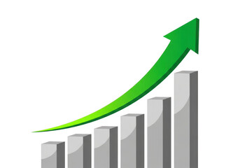 Green upward trending arrow graph showing financial growth isolated on transparent background