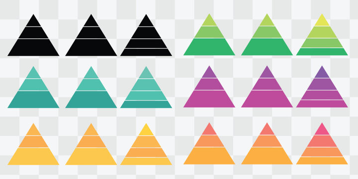 Pyramid infographic set. Colorful vector triangle diagram, triangular pyramid infographics, designed for business presentations, charts, educational materials. pyramid diagrams with ascending