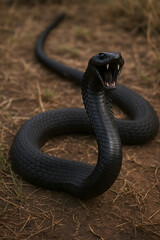 Black Cobra Snake Ready to Strike