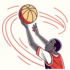 Basketball player shooting a ball with motion lines sport game