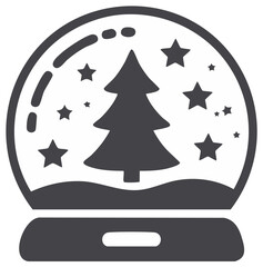 Christmas tree and stars inside a snow globe icon for festive greetings