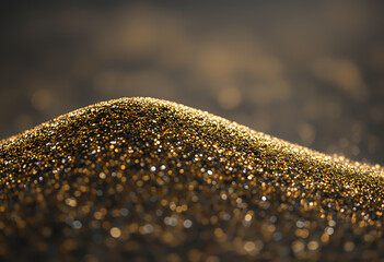 Golden particles mound on dark abstract background