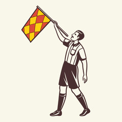 Referee Holding a Red and Yellow Checkered Flag sport game