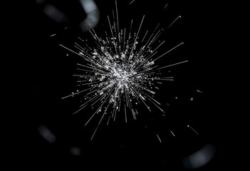 Central burst of fragments on black background
