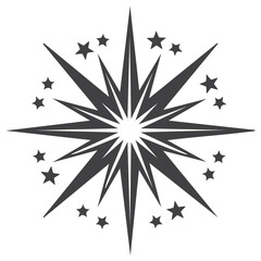 Fototapeta premium Stylized Starburst Icon with Decorative Stars, Dark Gray Silhouette, Graphic Element