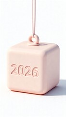 Cute cube ornament engraved with 2026, minimal 3D Christmas and New Year toy on blank space