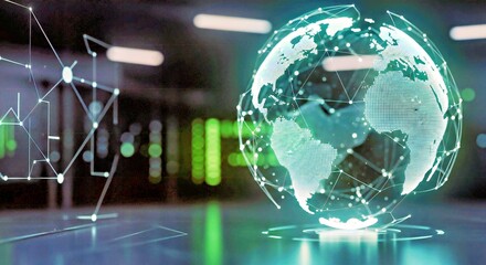World Globe Showing Technology and Global Digital Trend Visualization