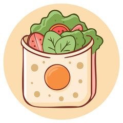 Healthy fresh vegetable wrap bursting with green lettuce tomato and spinach ingredients