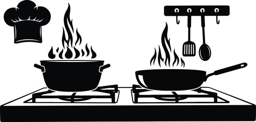 Cooking on the stove with flames vector illustration culinary theme