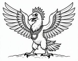 Stylized Eagle Phoenix Mythical Bird Outline Illustration