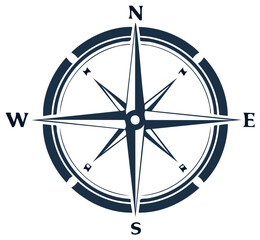 Obraz premium Nautical Compass Rose Symbol Indicating Cardinal Directions North East South West Design Element on Plain Background