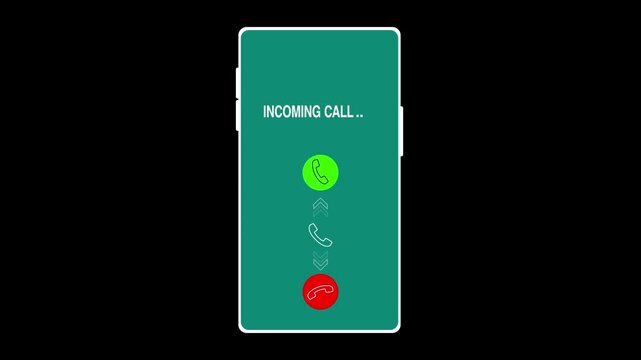 Smartphone screen incoming call swipe screen animation. With accept and decline options and copy space placement on a transparent background 
