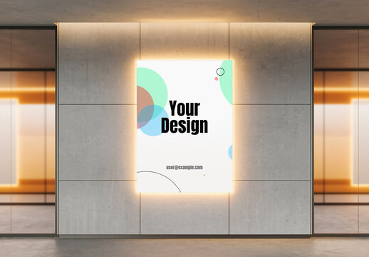 Modern Office Wall Poster Mockup With Light
