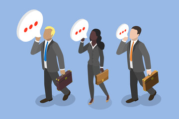 3D Isometric Flat Vector Illustration of Gossip, Business People Whispering Secret To Coworkers