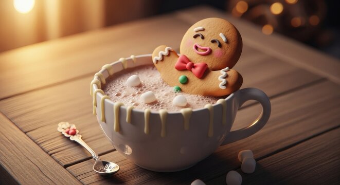 Gingerbread Mans Hot Cocoa Spa Day Festive Treat in a Cozy Mug.