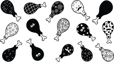 Seamless pattern with funny cartoon chicken legs black and white colors