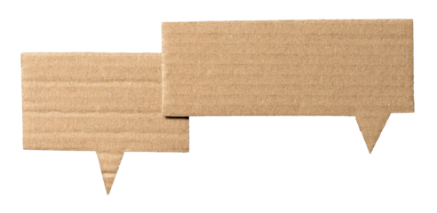 Brown blank cut out cardboard paper speech bubbles with copy space for text on transparent png background conversation discussion design element
