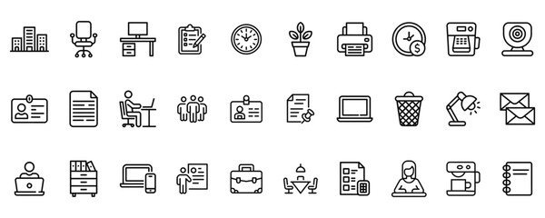 Office workspace icons set for web and digital applications business professional elements vector