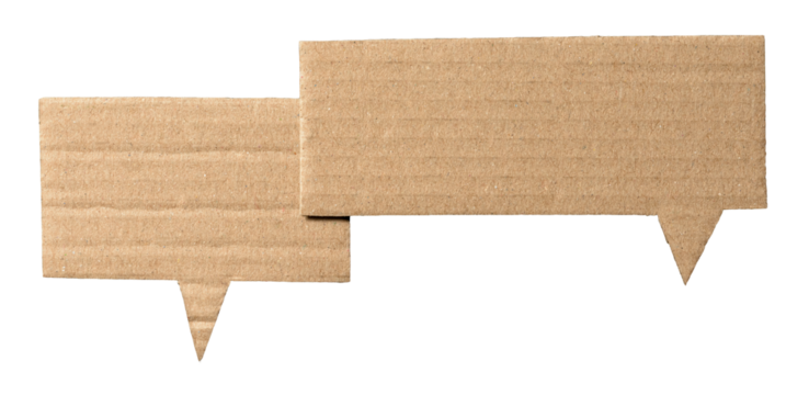 Brown blank cut out cardboard paper speech bubbles with copy space for text on transparent png background conversation discussion design element
 - Powered by Adobe
