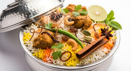 Delicious Chicken Biryani with Aromatic Spices and Garnish