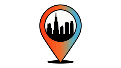 City Skyline Pin Icon: A vibrant city skyline is nestled within a pin icon, symbolizing the dynamic urban landscape.