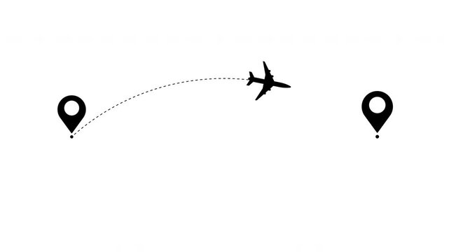 Airplane line path vector icon of air plane flight route animation 4k video