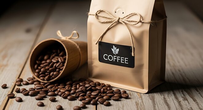 coffee beans and grinder, Coffee Bag Mockup - Powered by Adobe