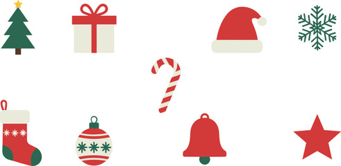 Collection of festive christmas icons for holiday design and celebration including tree gifts snowflake and ornaments